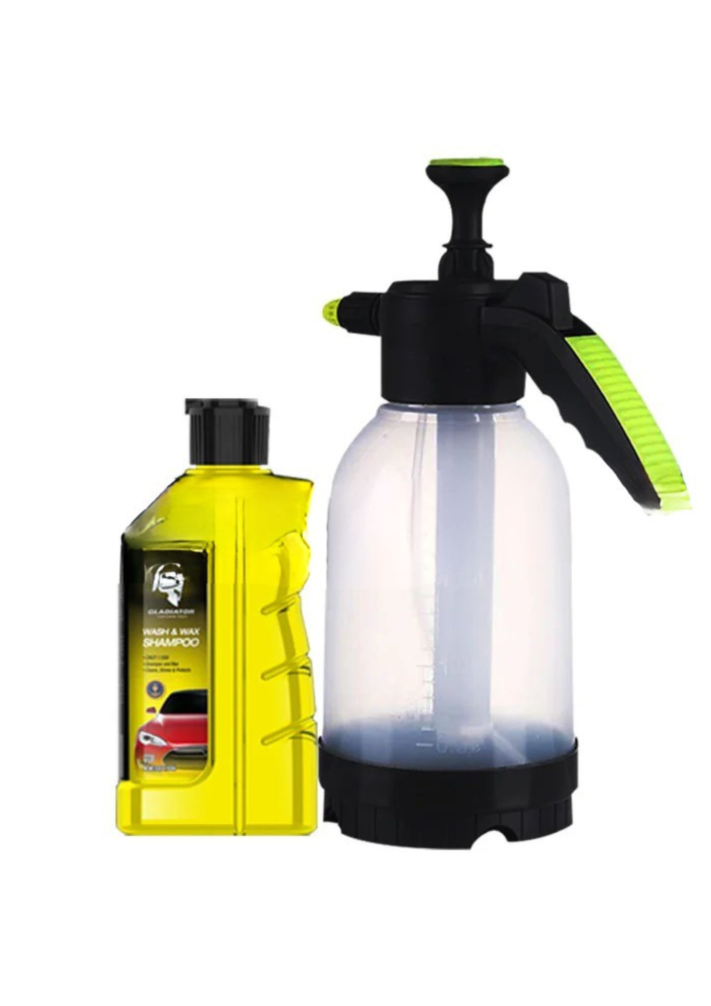 2L Portable Water Spraying Bottle With Gladiator Wash Wax and Shampoo 450ML