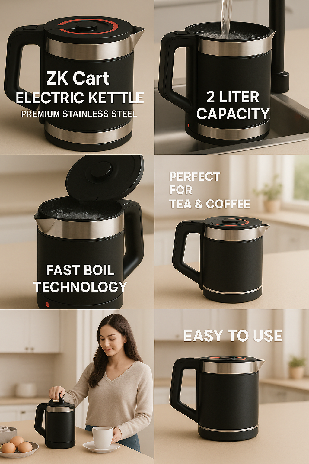 2L Electric Kettle – Stainless Steel Water Boiler for Tea & Coffee